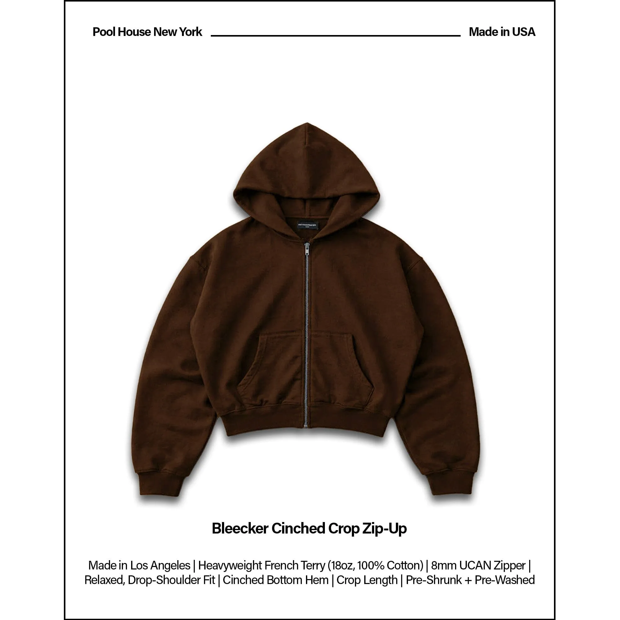 Bleecker Cinched Crop Zip-Up | Relaxed, Drop-Shoulder sold by Pool House New York product image thumbnail 2