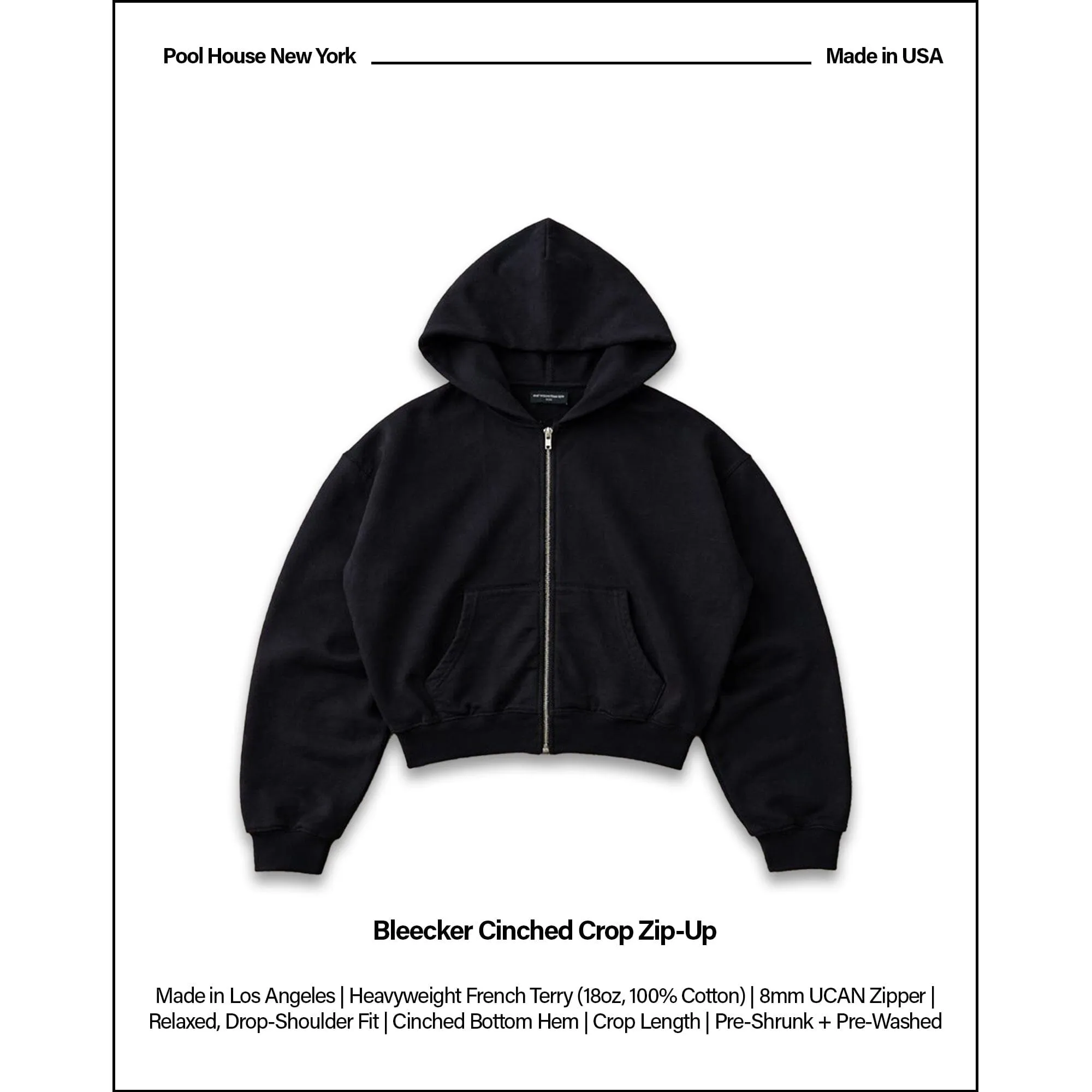 Bleecker Cinched Crop Zip-Up | Relaxed, Drop-Shoulder sold by Pool House New York product image thumbnail 2