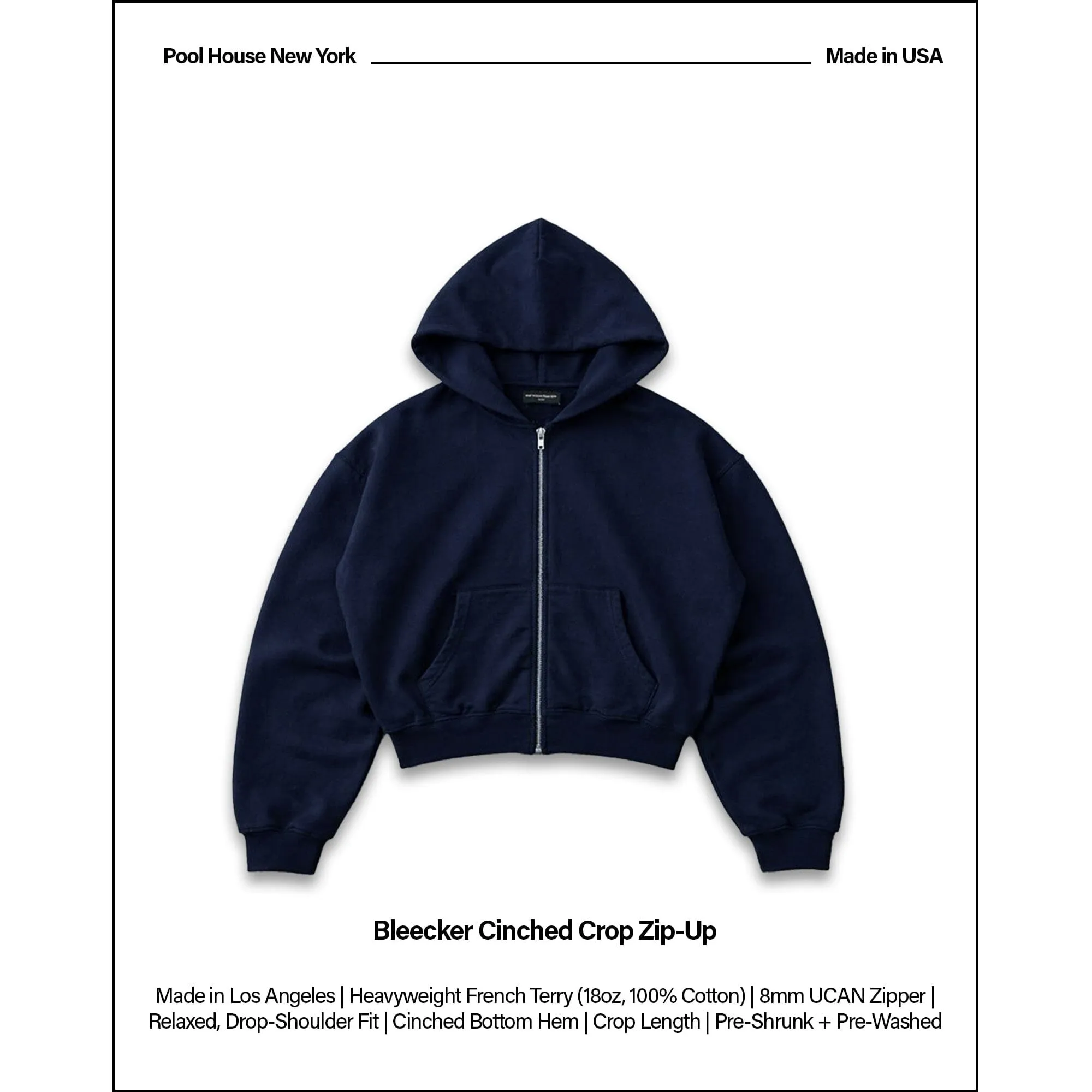 Bleecker Cinched Crop Zip-Up | Relaxed, Drop-Shoulder sold by Pool House New York product image thumbnail 2