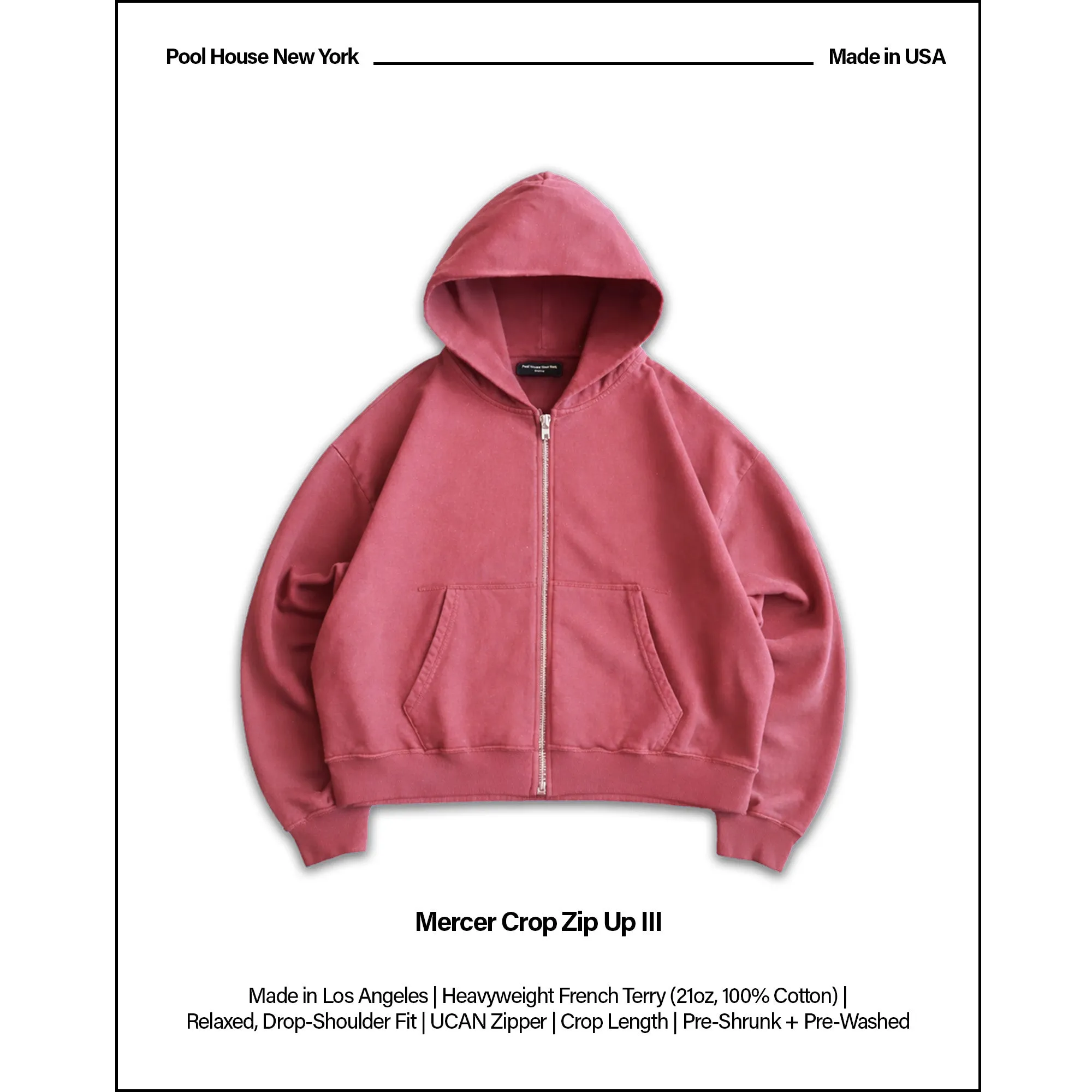 Mercer Crop Zip III | Relaxed, Drop-Shoulder sold by Pool House New York product image thumbnail 2