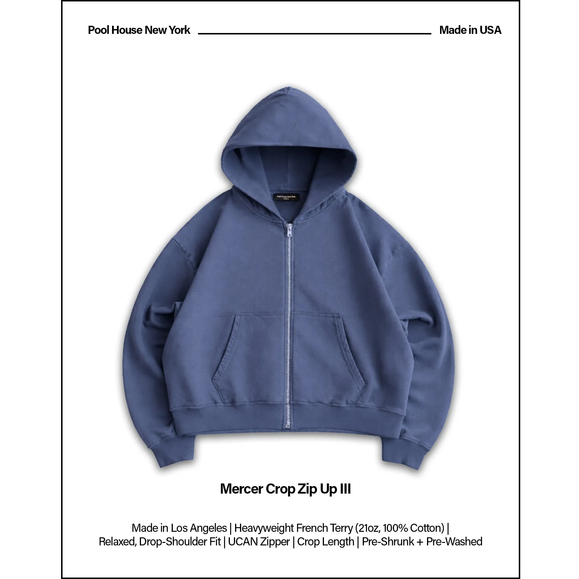 Mercer Crop Zip III | Relaxed, Drop-Shoulder sold by Pool House New York product image thumbnail 2