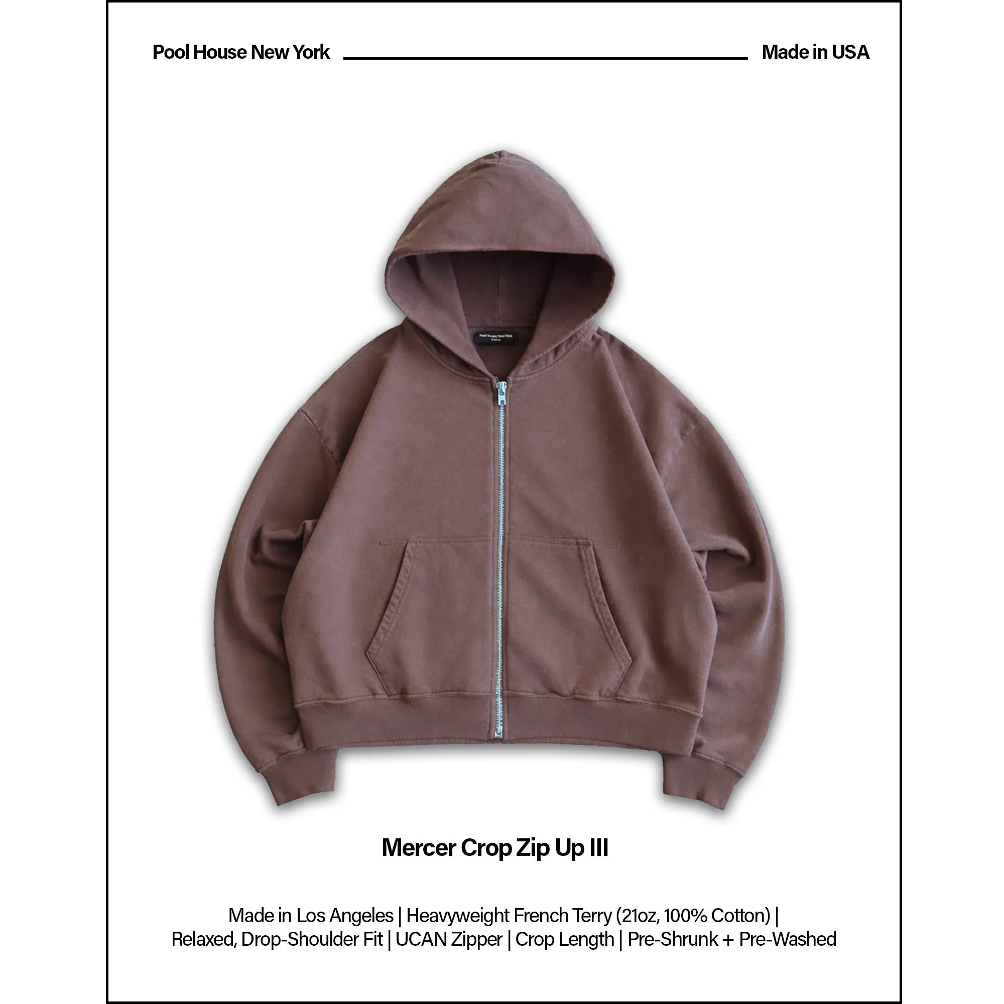 Mercer Crop Zip III | Relaxed, Drop-Shoulder sold by Pool House New York product image thumbnail 2