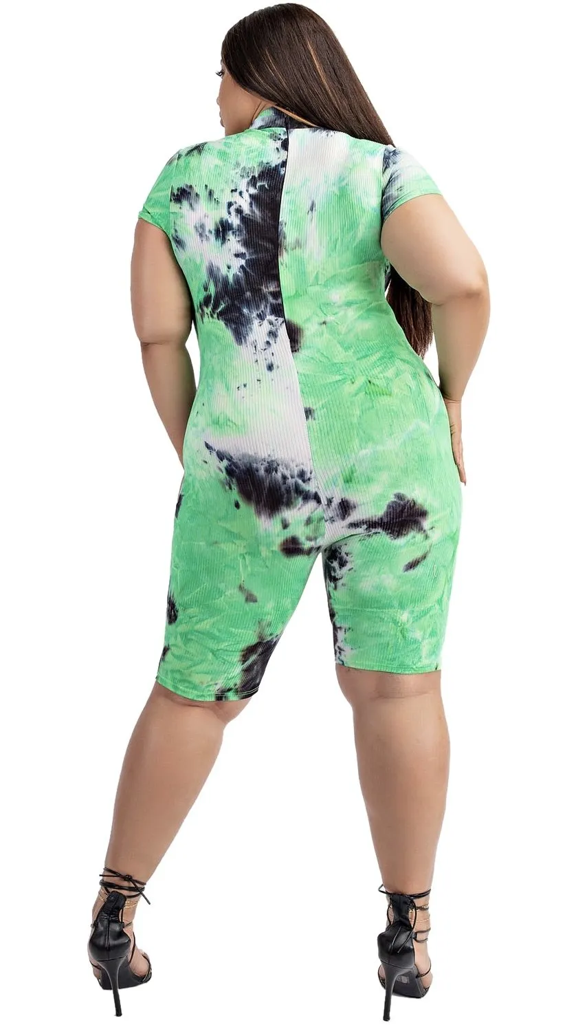 Pin Up Romper (Neon Green Tie Dye) sold by Boughie Curves product image thumbnail 3