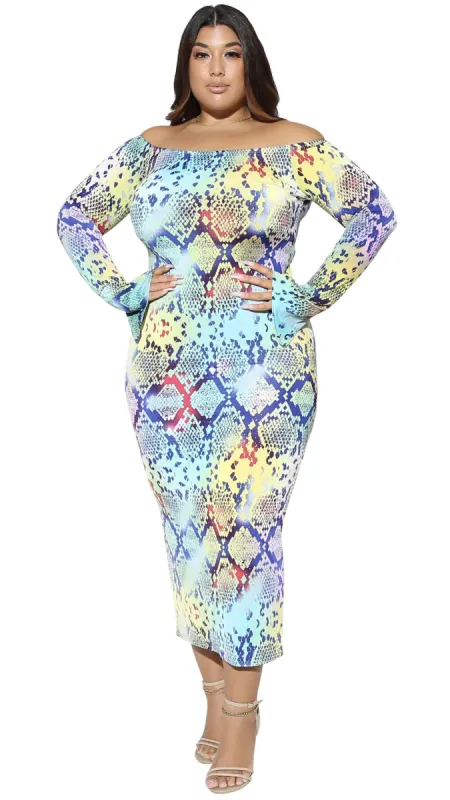 Free Me Maxi Dress (Multi Snake) sold by Boughie Curves