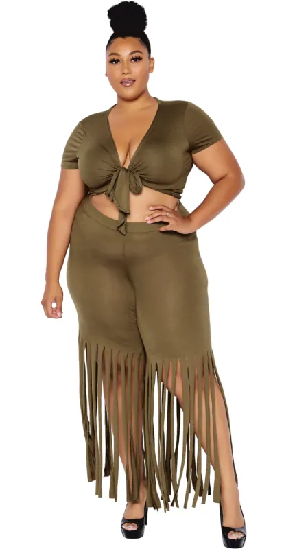 The Way It Is 2Pcs Pant Set (Olive) sold by Boughie Curves