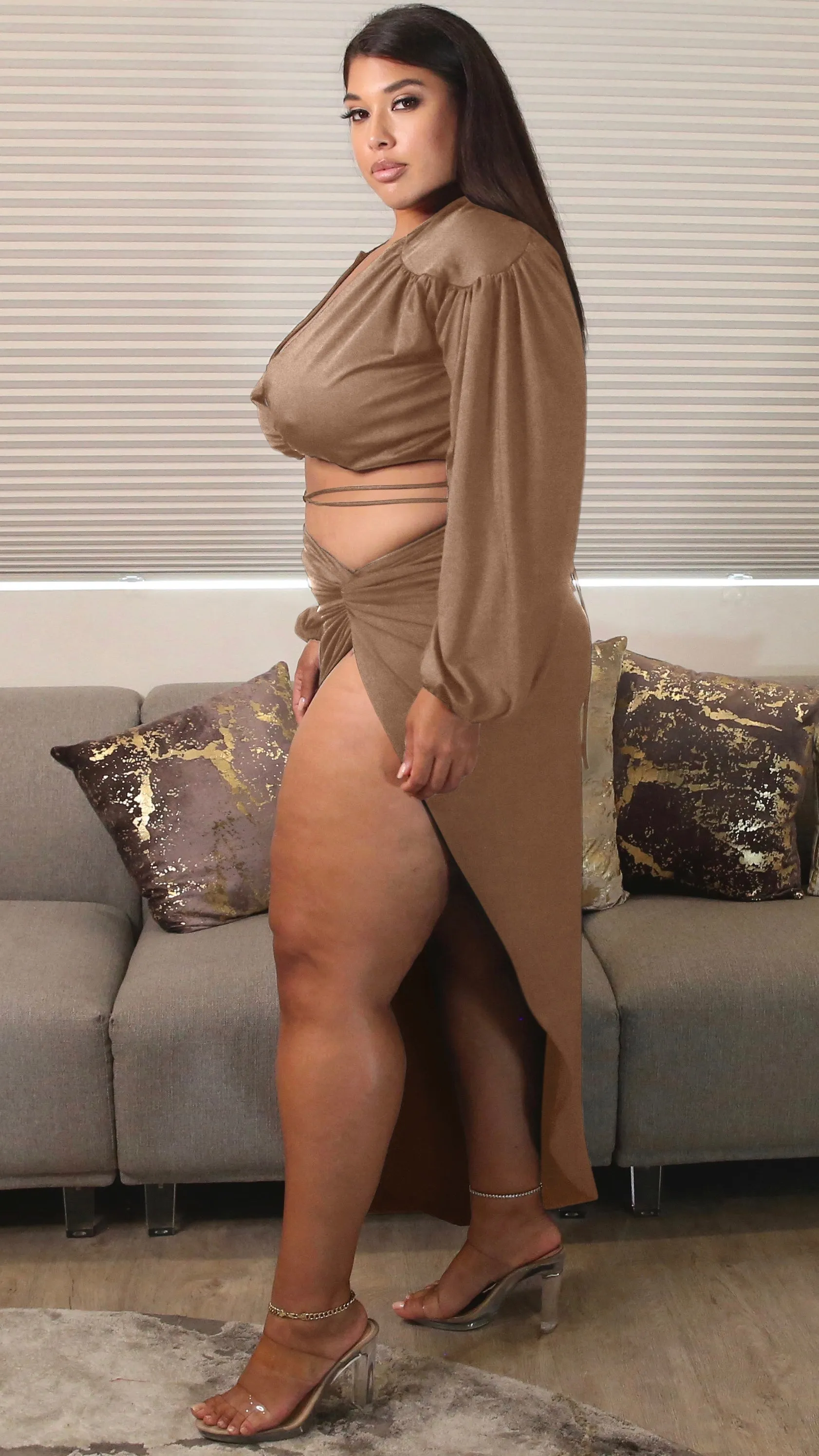 Style Side 2Pcs Skirt Set (Mocha) sold by Boughie Curves product image thumbnail 2