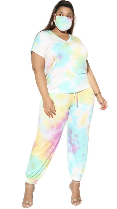 V Lounge 3Pcs Pant Set (Blue/Purple/Yellow Tie Dye) sold by Boughie Curves