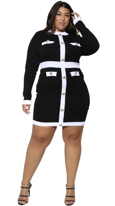 Bossy Dress (Black/White) sold by Boughie Curves