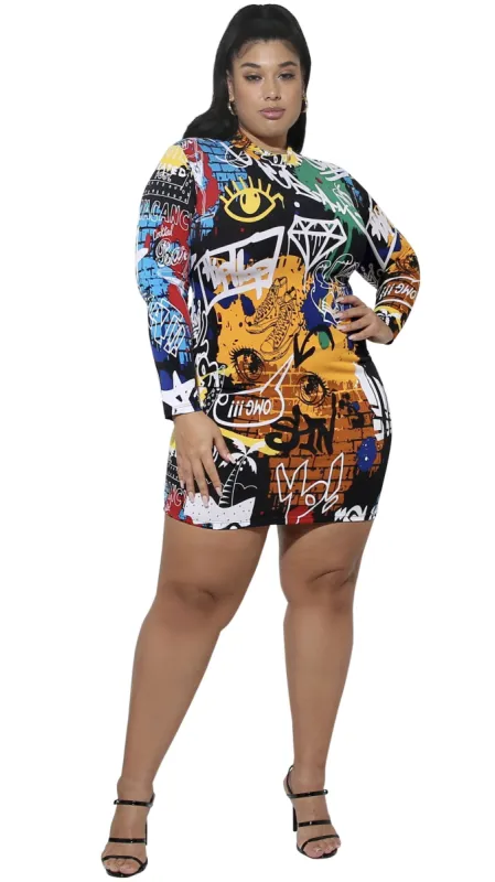 Speaks For Itself Dress (Blk/Graffiti) sold by Boughie Curves