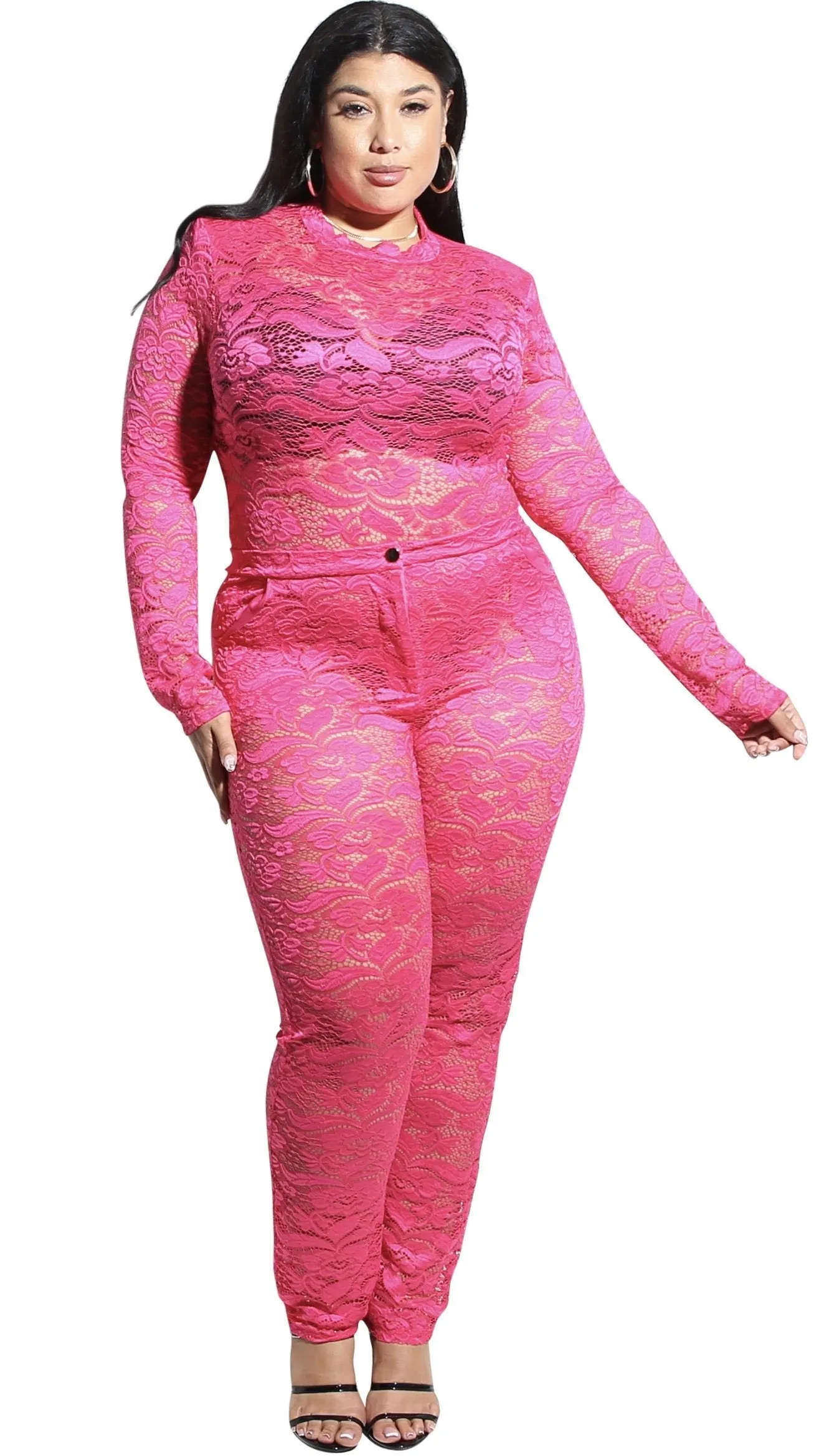 Laid Lace 2Pcs Pant Set (Pink) sold by Boughie Curves product image thumbnail 3