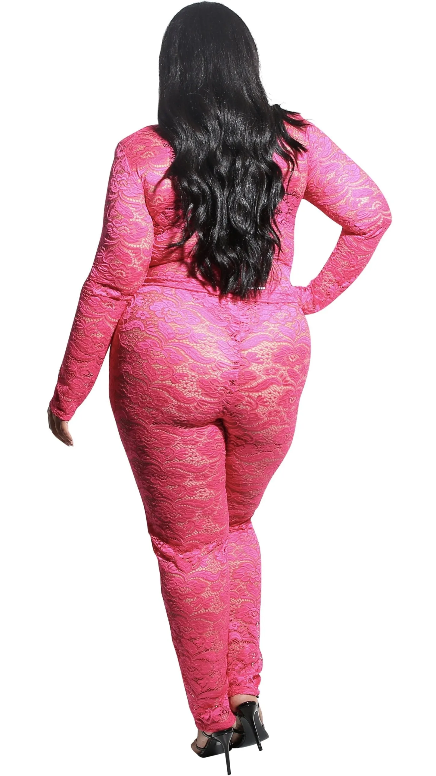Laid Lace 2Pcs Pant Set (Pink) sold by Boughie Curves product image thumbnail 5