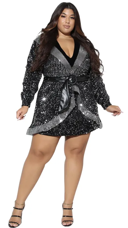 Unstoppable Sequins Dress (Black/Silver) sold by Boughie Curves