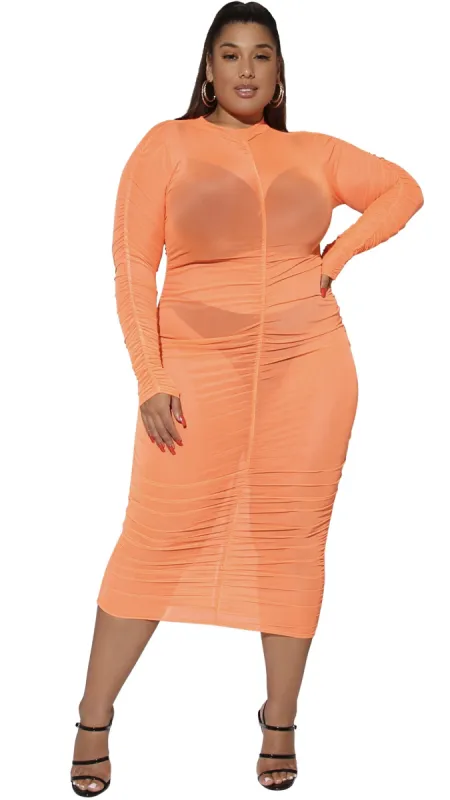 Fine Tuned Mesh Dress (Neon Orange) sold by Boughie Curves