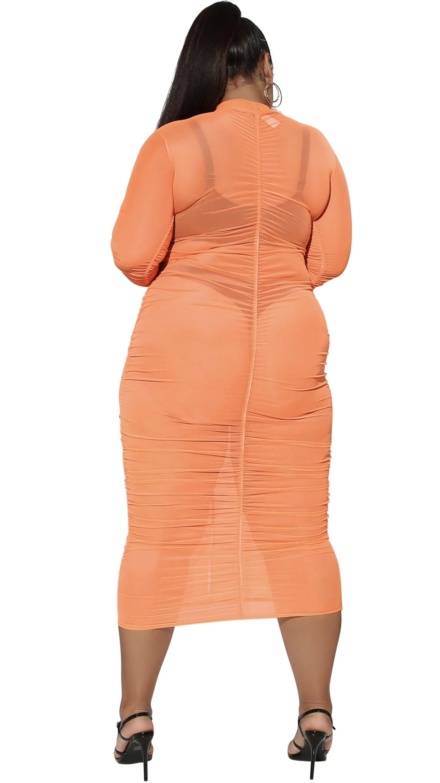 Fine Tuned Mesh Dress (Neon Orange) sold by Boughie Curves product image thumbnail 3