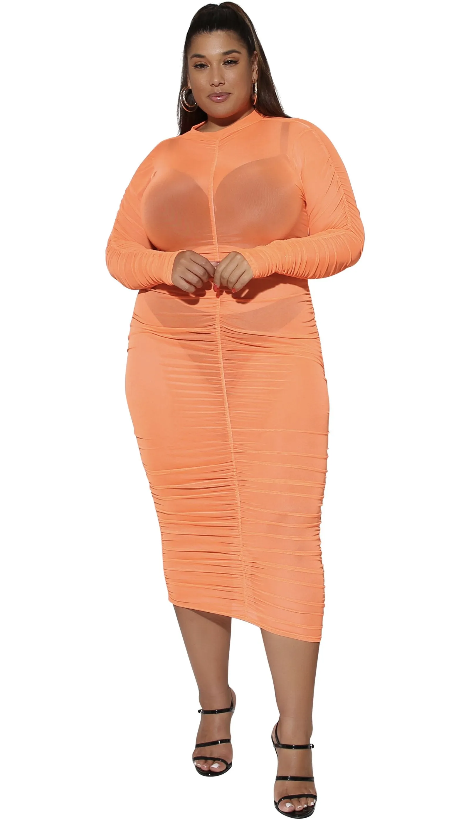 Fine Tuned Mesh Dress (Neon Orange) sold by Boughie Curves product image thumbnail 2