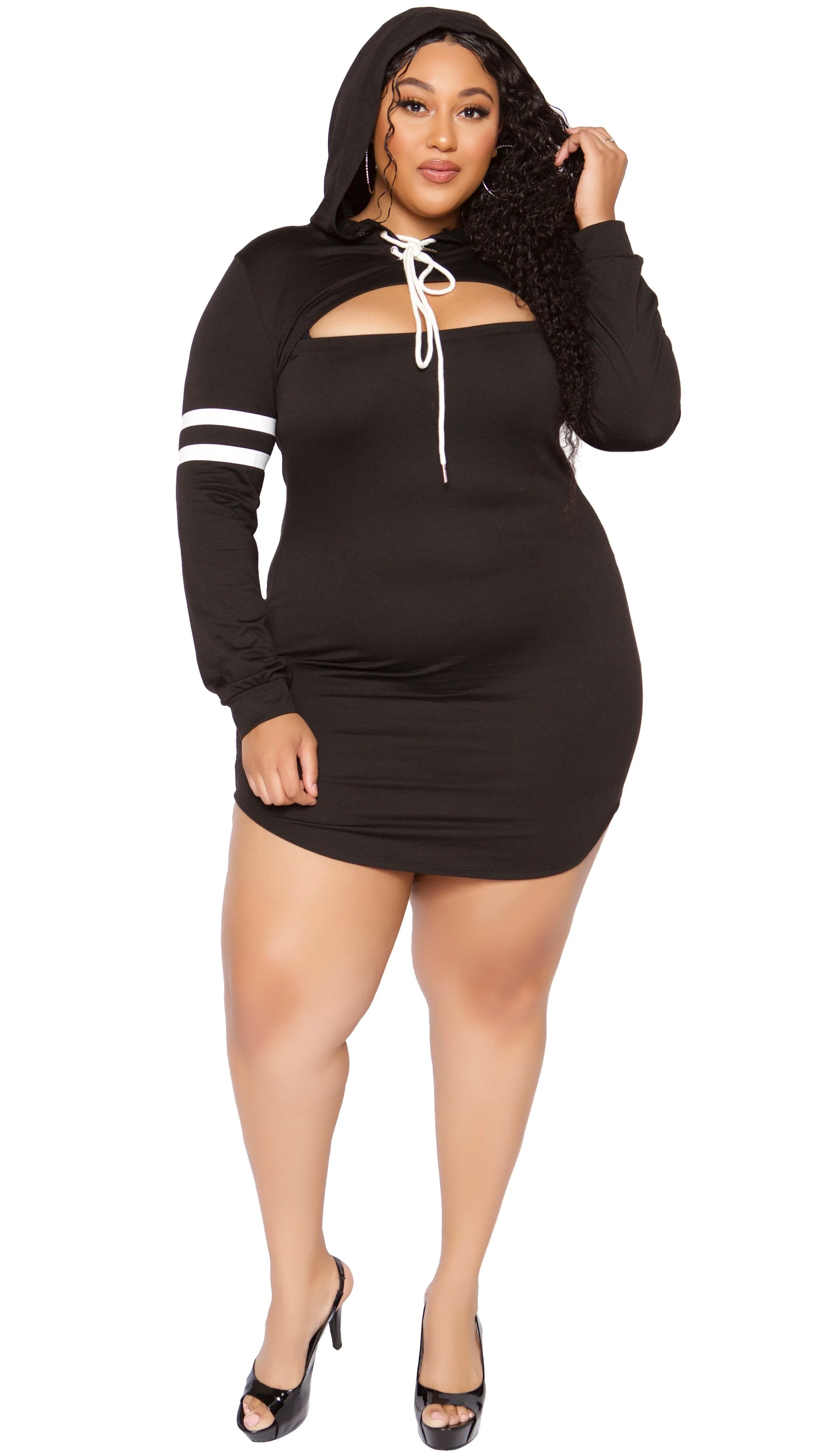 Colors Hooded Mini Dress (Black) sold by Boughie Curves product image thumbnail 2