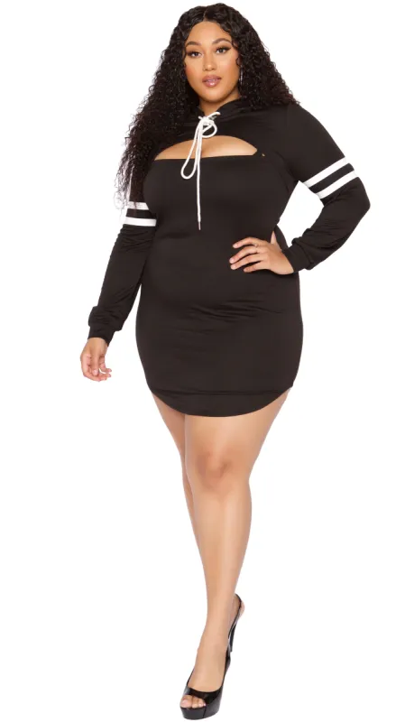 Colors Hooded Mini Dress (Black) sold by Boughie Curves