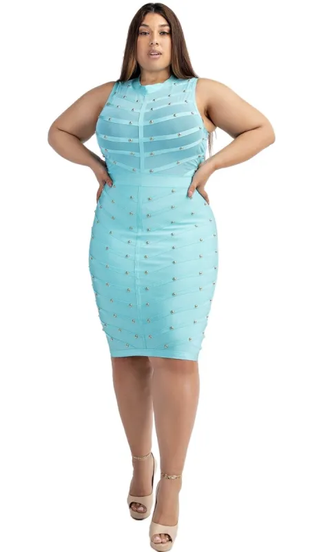 Stay Studded Bandage Dress (Jade) sold by Boughie Curves