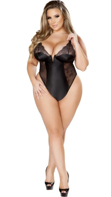 Lace And Satin Teddy (Black) sold by Boughie Curves