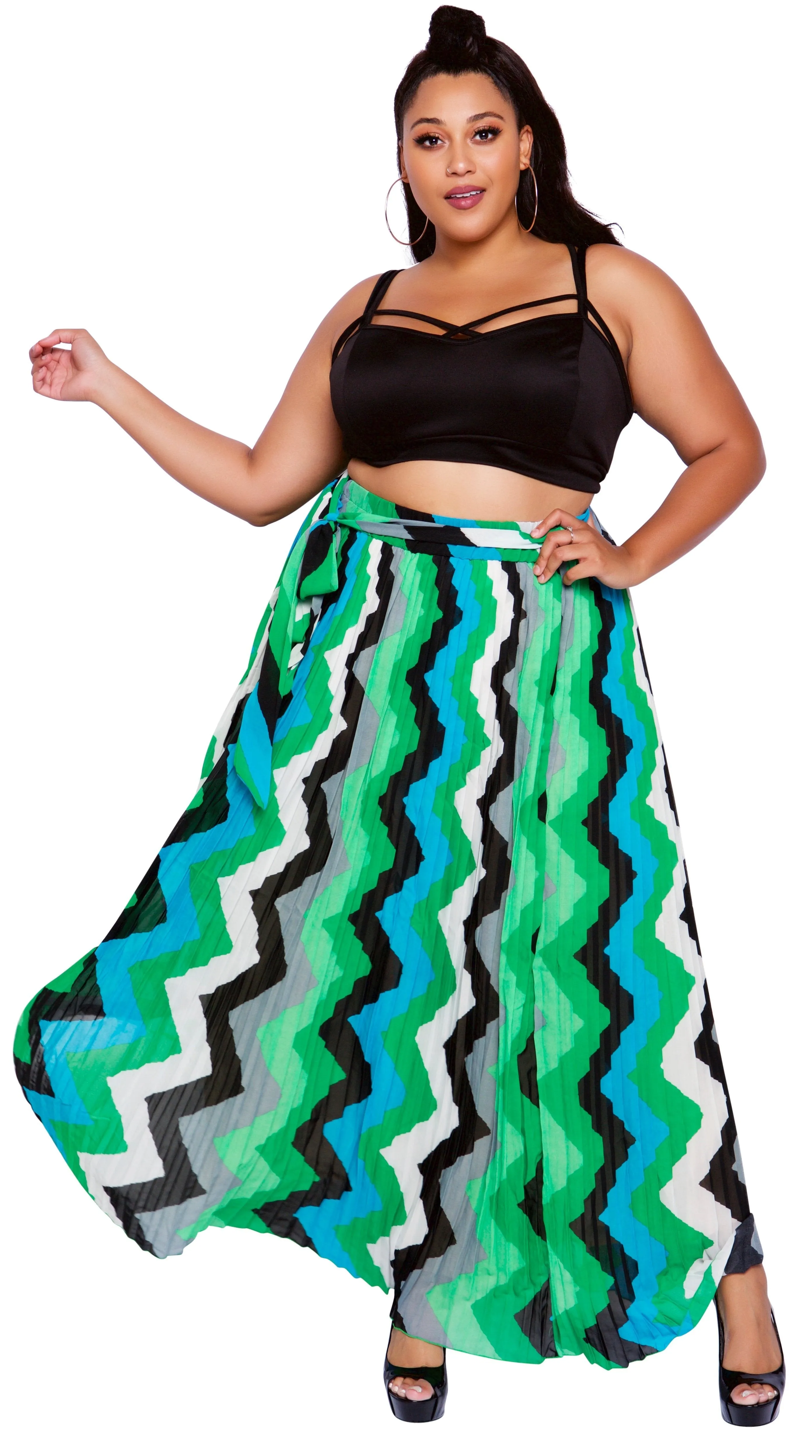Flow For Days Skirt (Green Print) sold by Boughie Curves