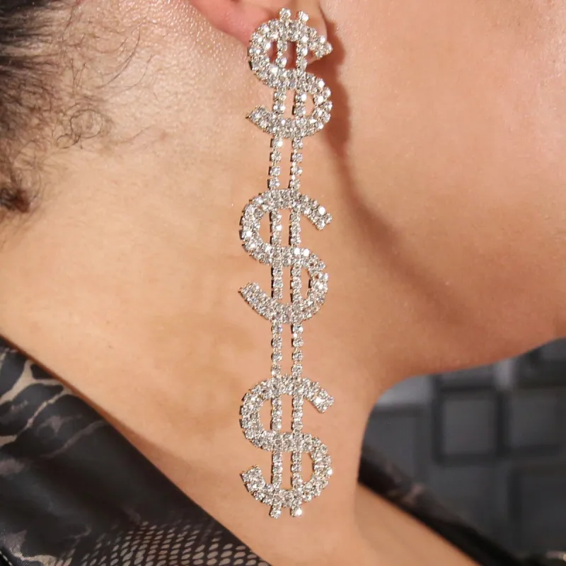 Show Me The $ Rhinestone Drop Earrings made by Boughie Curves