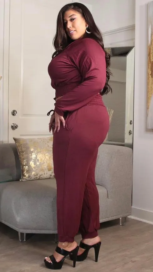 Chill Out 2Pcs Pant Set (Wine) sold by Boughie Curves product image thumbnail 2