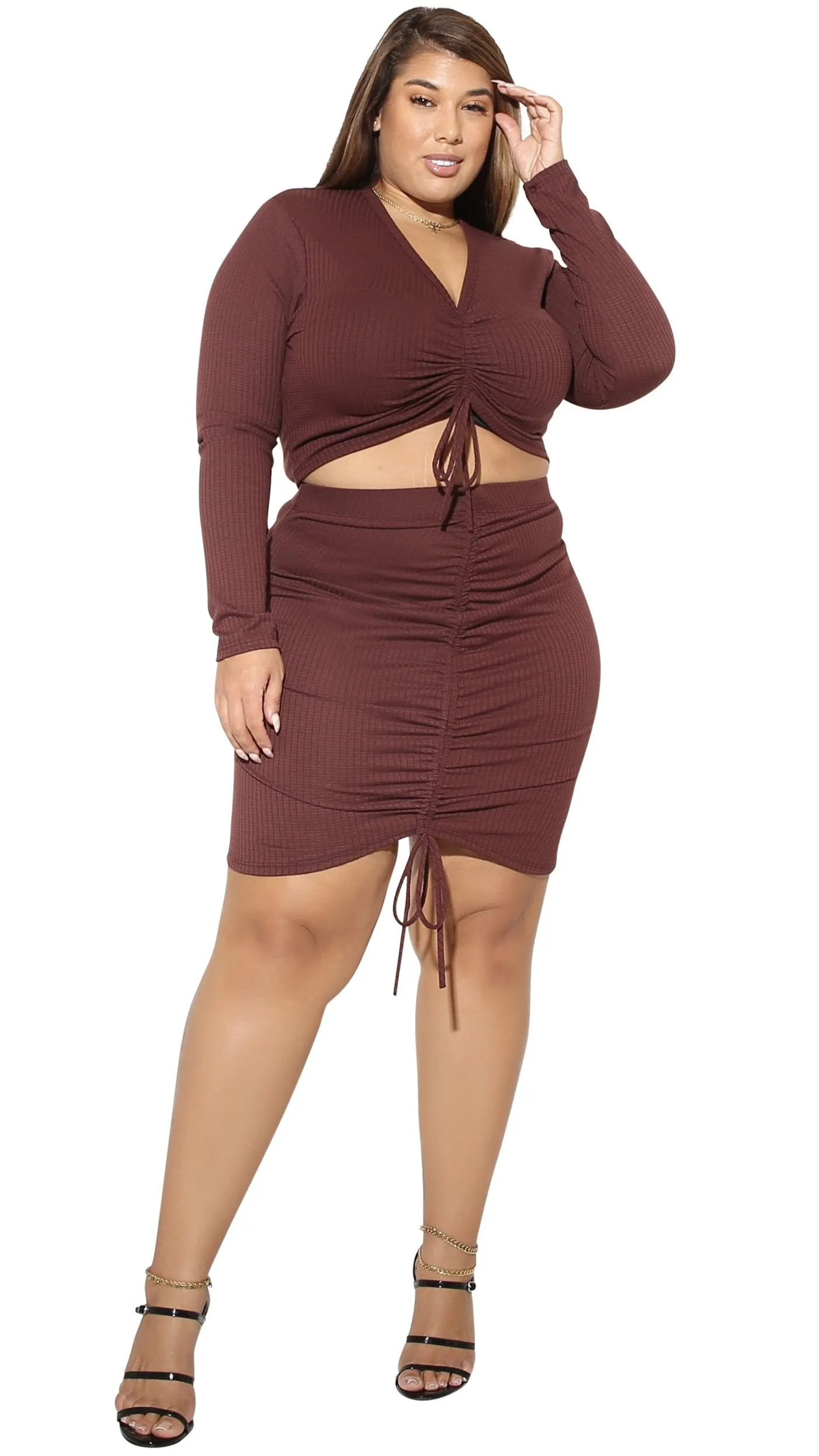 Rare Breed 2Pcs Skirt Set (Burgundy Brown) sold by Boughie Curves
