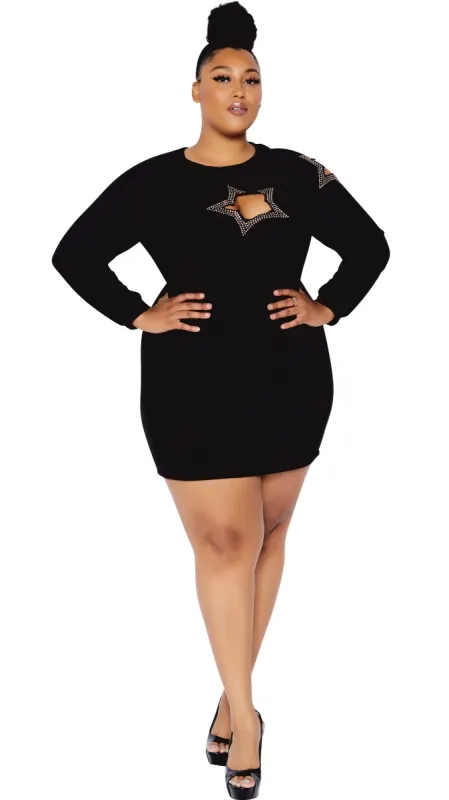 Starry Night Mini Sweatshirt Dress (Black) sold by Boughie Curves