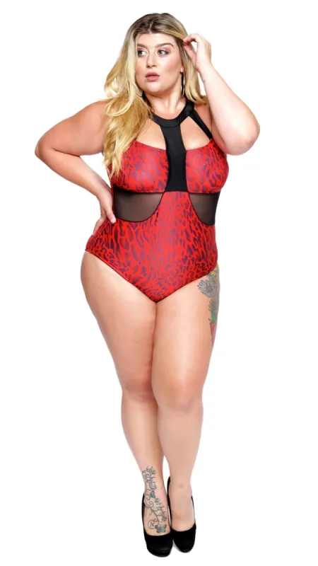 Vicious One Piece Bathing Suit (Red Leopard) sold by Boughie Curves