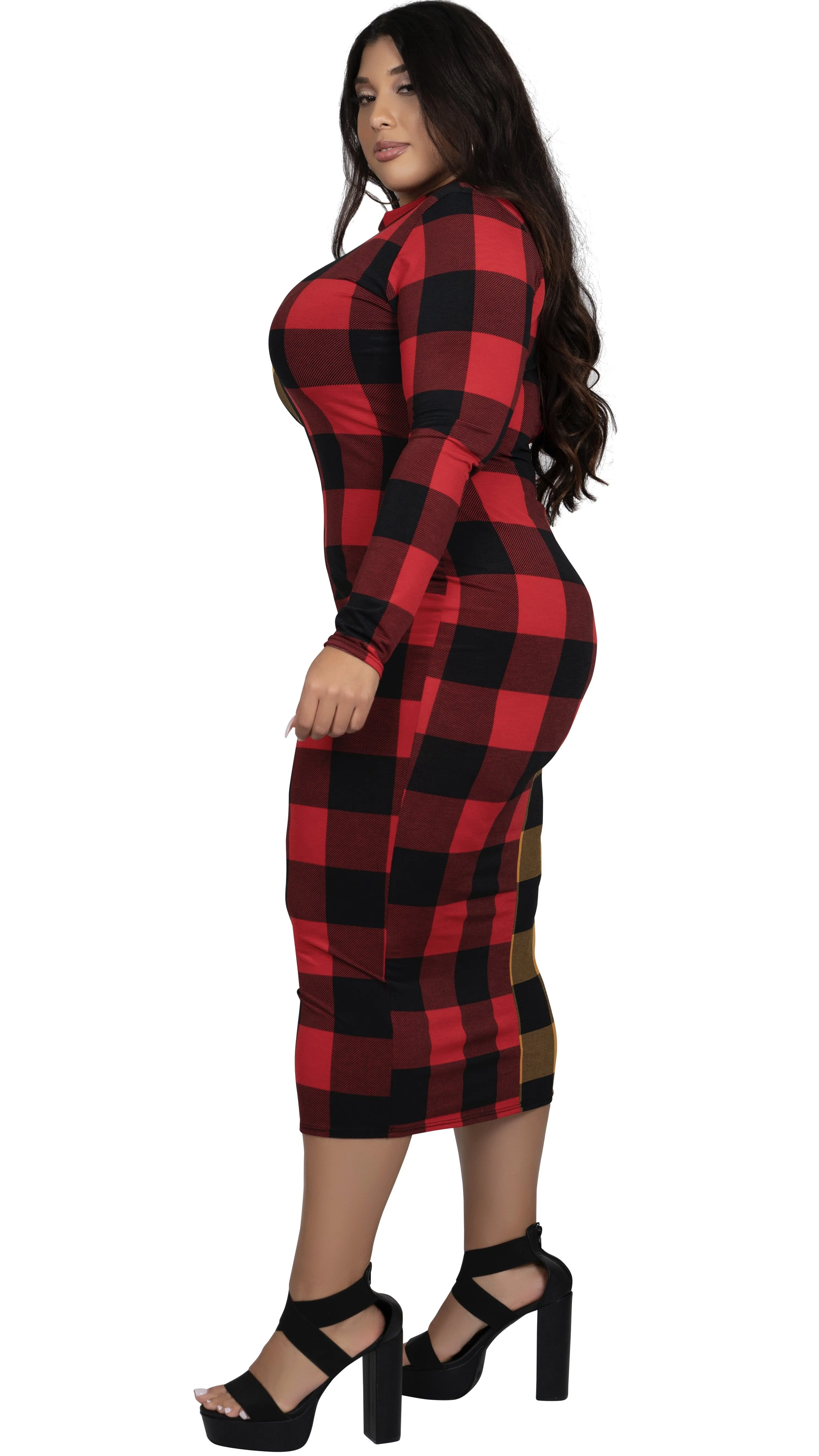 Best Of Both Worlds Dress (Red/Mustard Plaid) sold by Boughie Curves product image thumbnail 2
