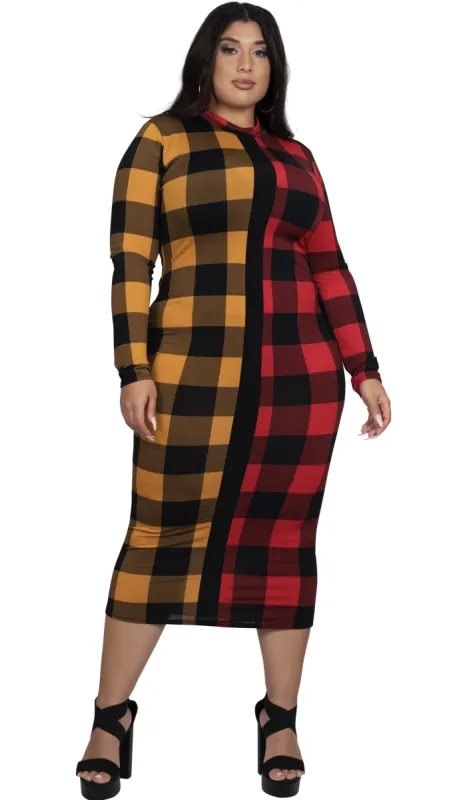 Best Of Both Worlds Dress (Red/Mustard Plaid) sold by Boughie Curves