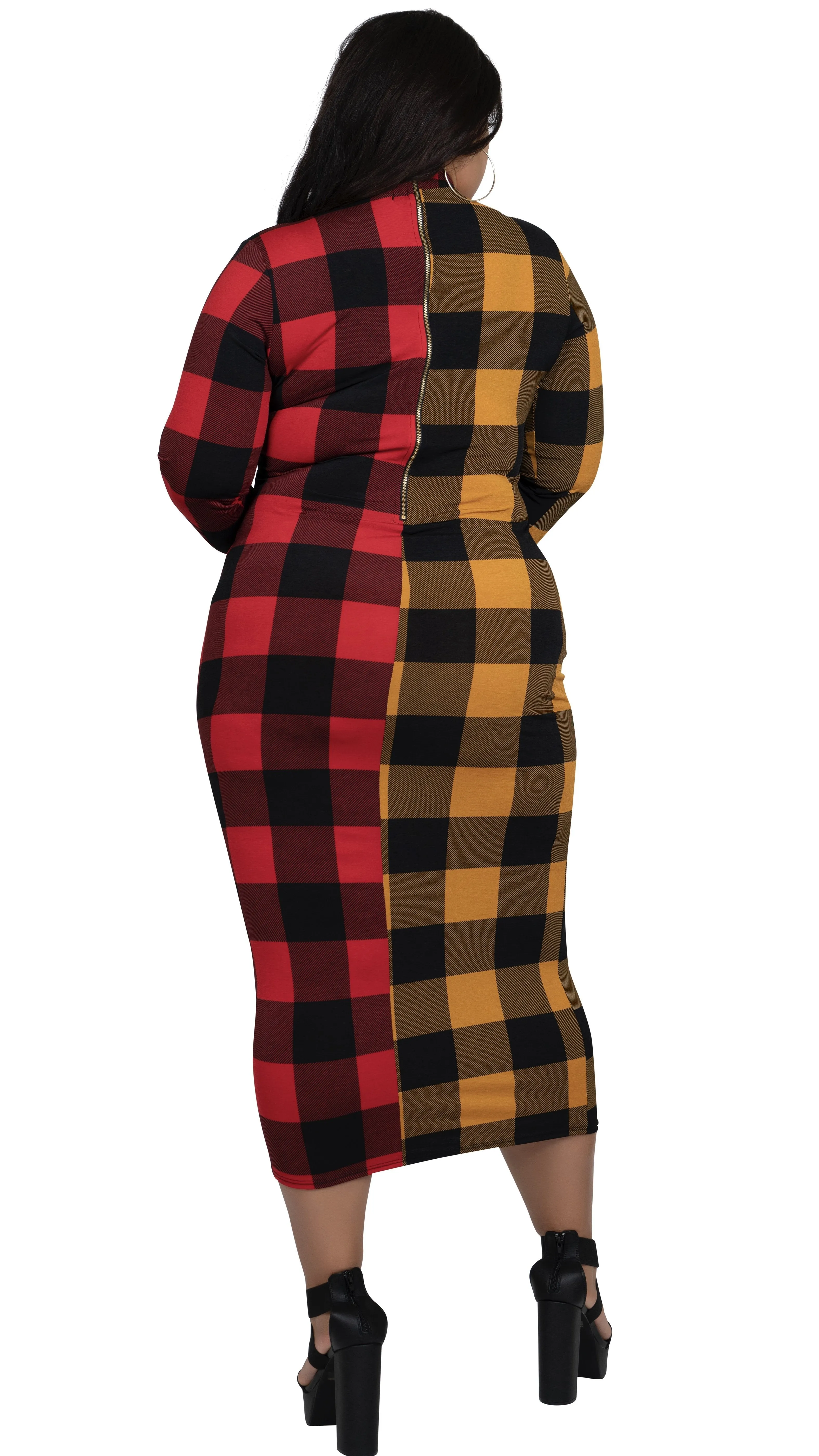Best Of Both Worlds Dress (Red/Mustard Plaid) sold by Boughie Curves product image thumbnail 3