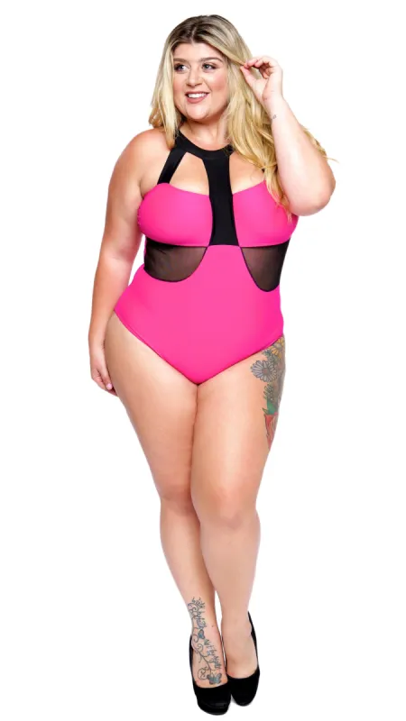 Vicious One Piece Bathing Suit (Pink) sold by Boughie Curves