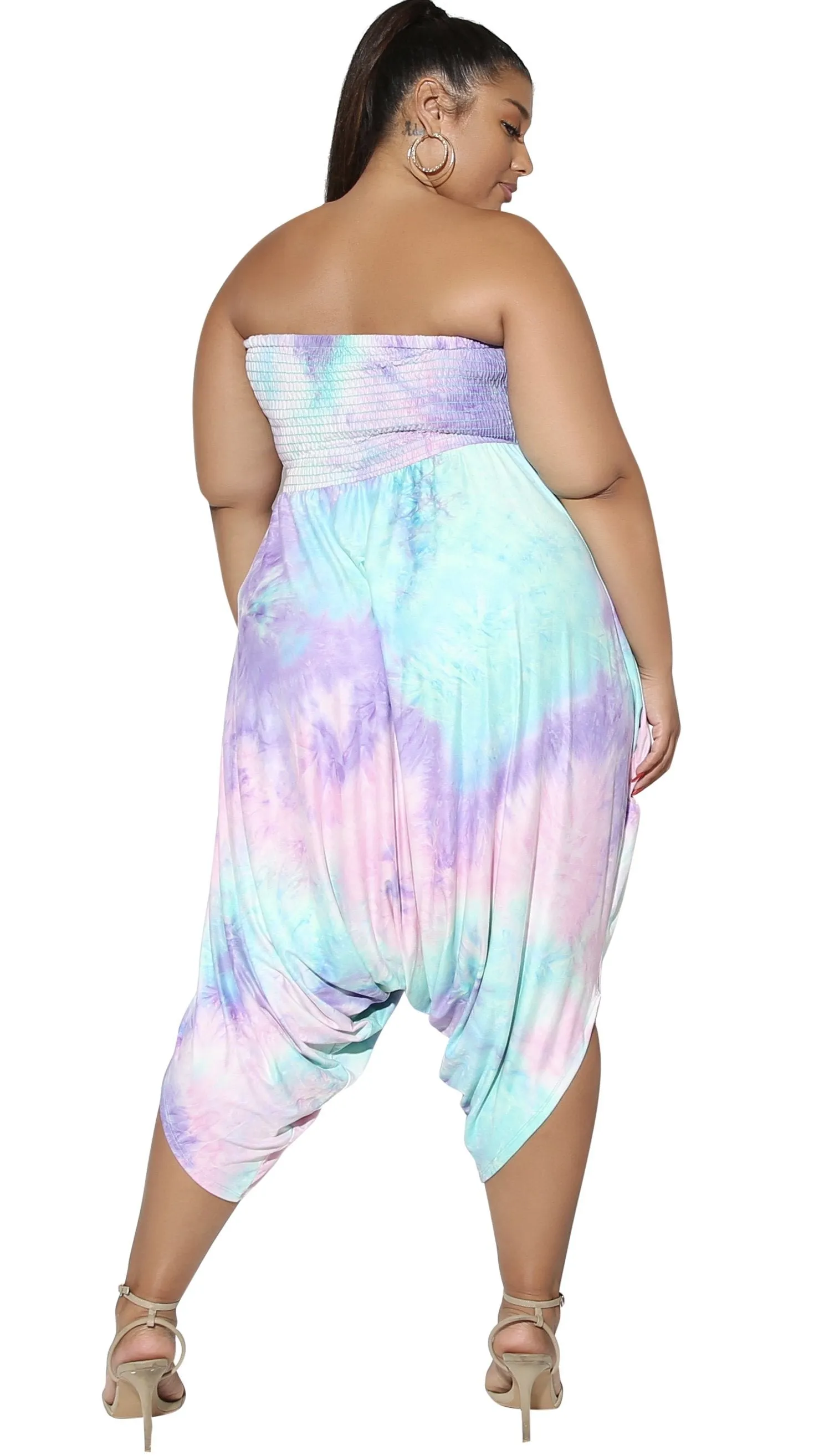 See Me Harem Romper (Pink/Purple/Aqua Tie Dye) sold by Boughie Curves product image thumbnail 3