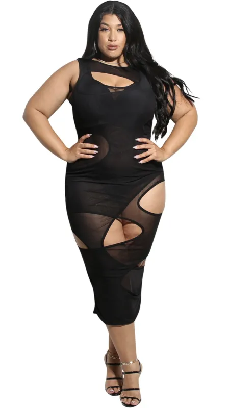 Peek A Boo I See You Dress (Black) sold by Boughie Curves