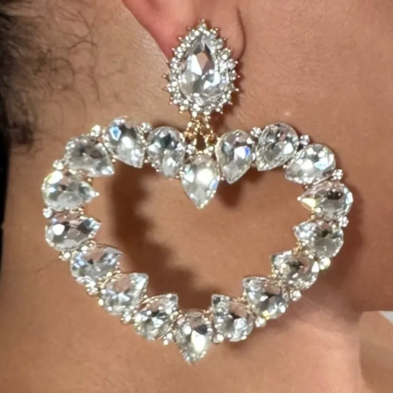 Luv Me Rhinestone Heart Earrings sold by Boughie Curves