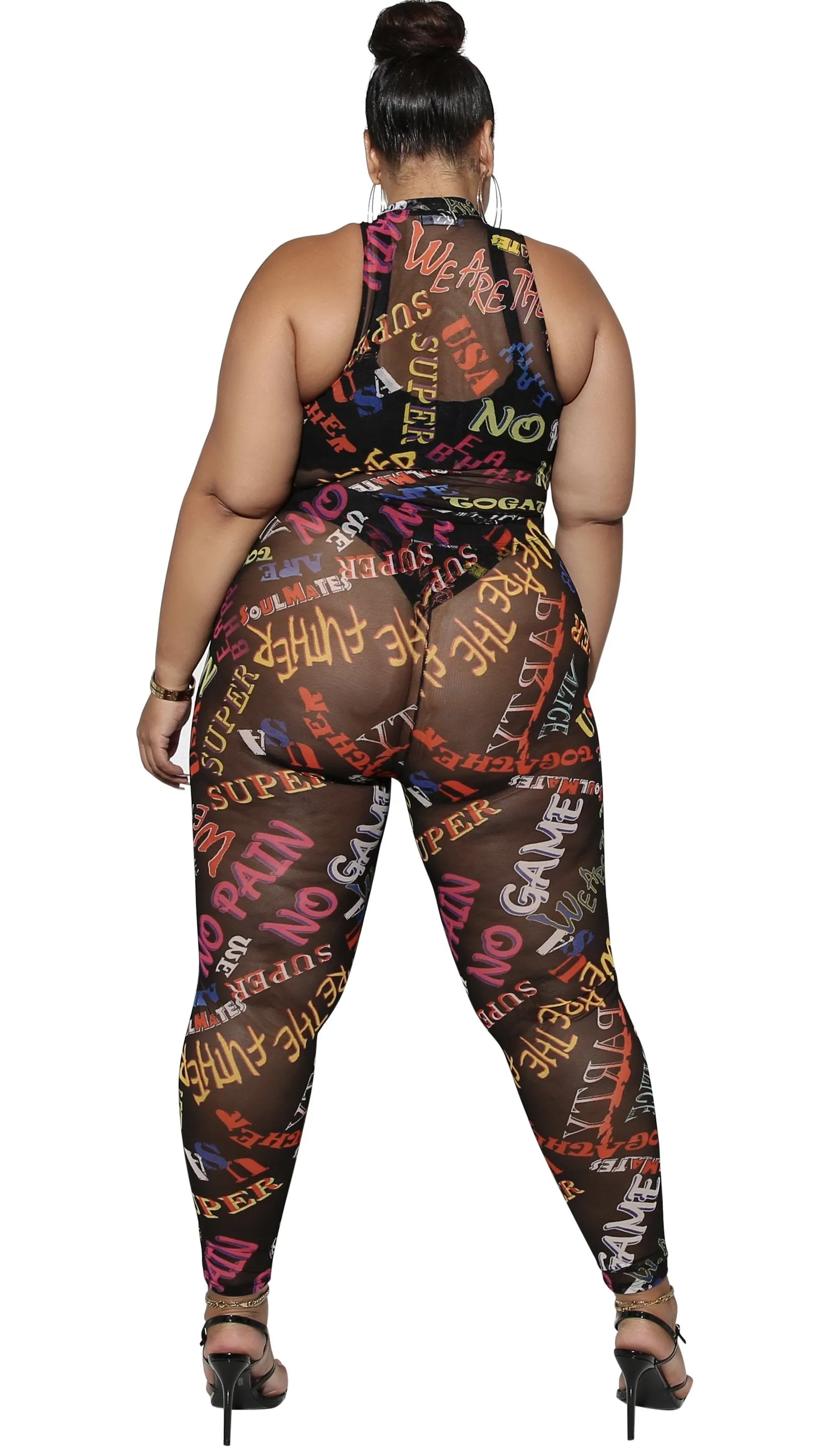 Choose Your Words Wisely Mesh 2Pcs Pant Set (Multi) sold by Boughie Curves product image thumbnail 3