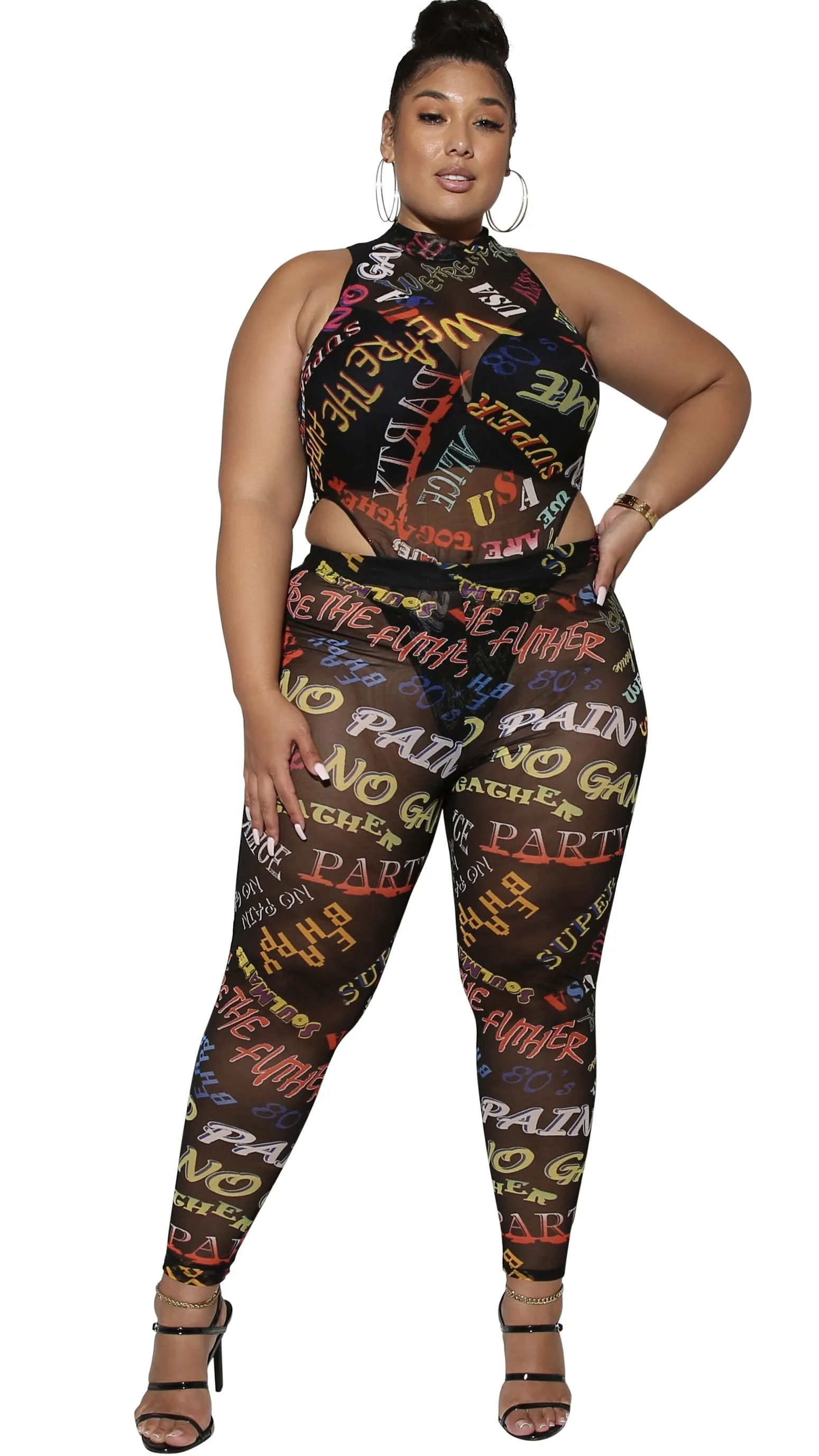 Choose Your Words Wisely Mesh 2Pcs Pant Set (Multi) sold by Boughie Curves