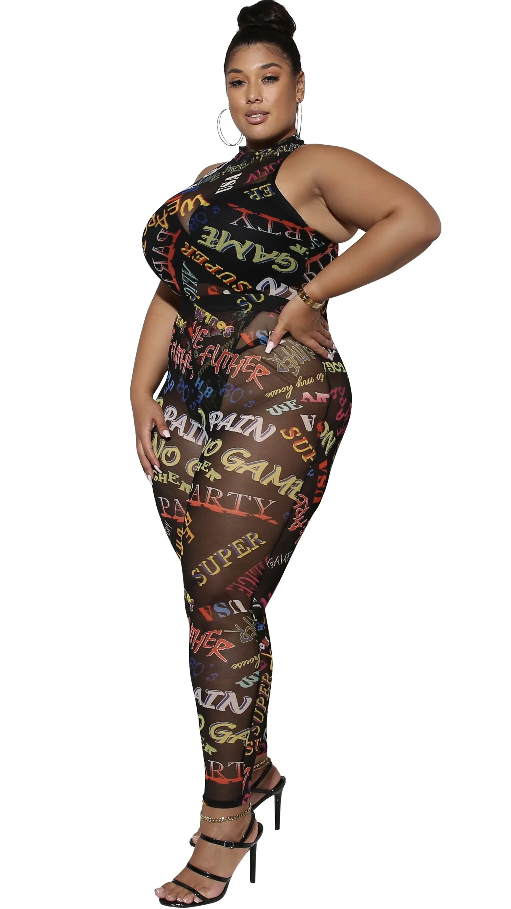 Choose Your Words Wisely Mesh 2Pcs Pant Set (Multi) sold by Boughie Curves product image thumbnail 2