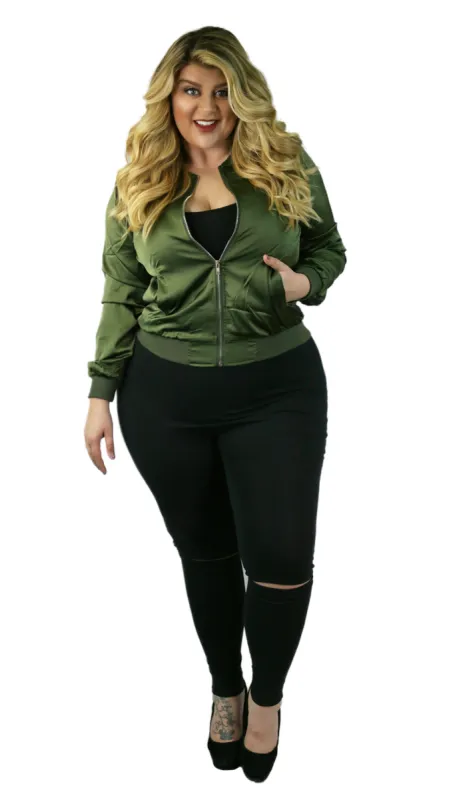 So Silky Bomber Jacket (Olive) sold by Boughie Curves