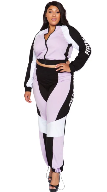 Feel The Speed 2Pcs Pant Set (Lavender) sold by Boughie Curves
