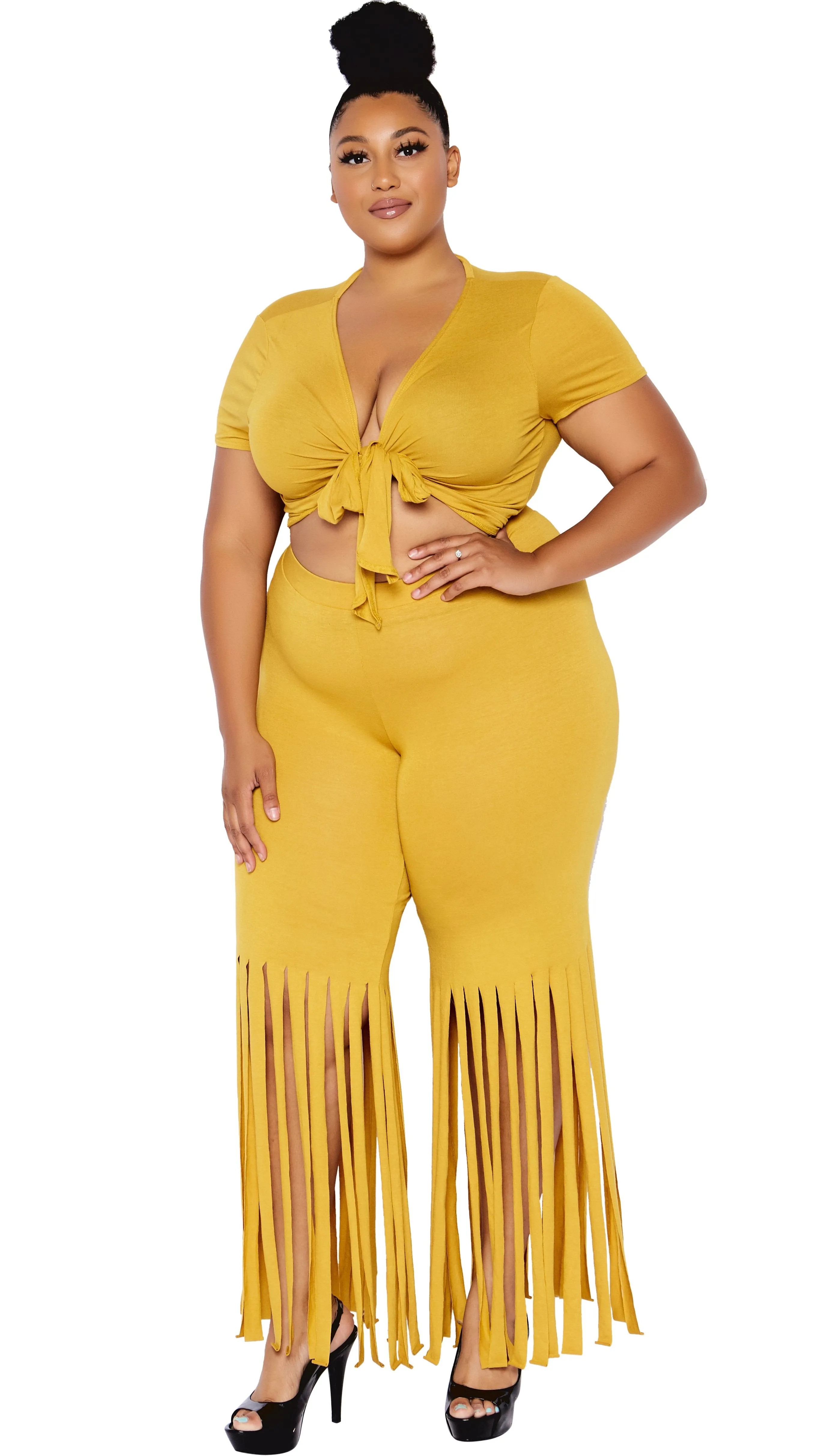 The Way It Is 2Pcs Pant Set (Mustard) sold by Boughie Curves