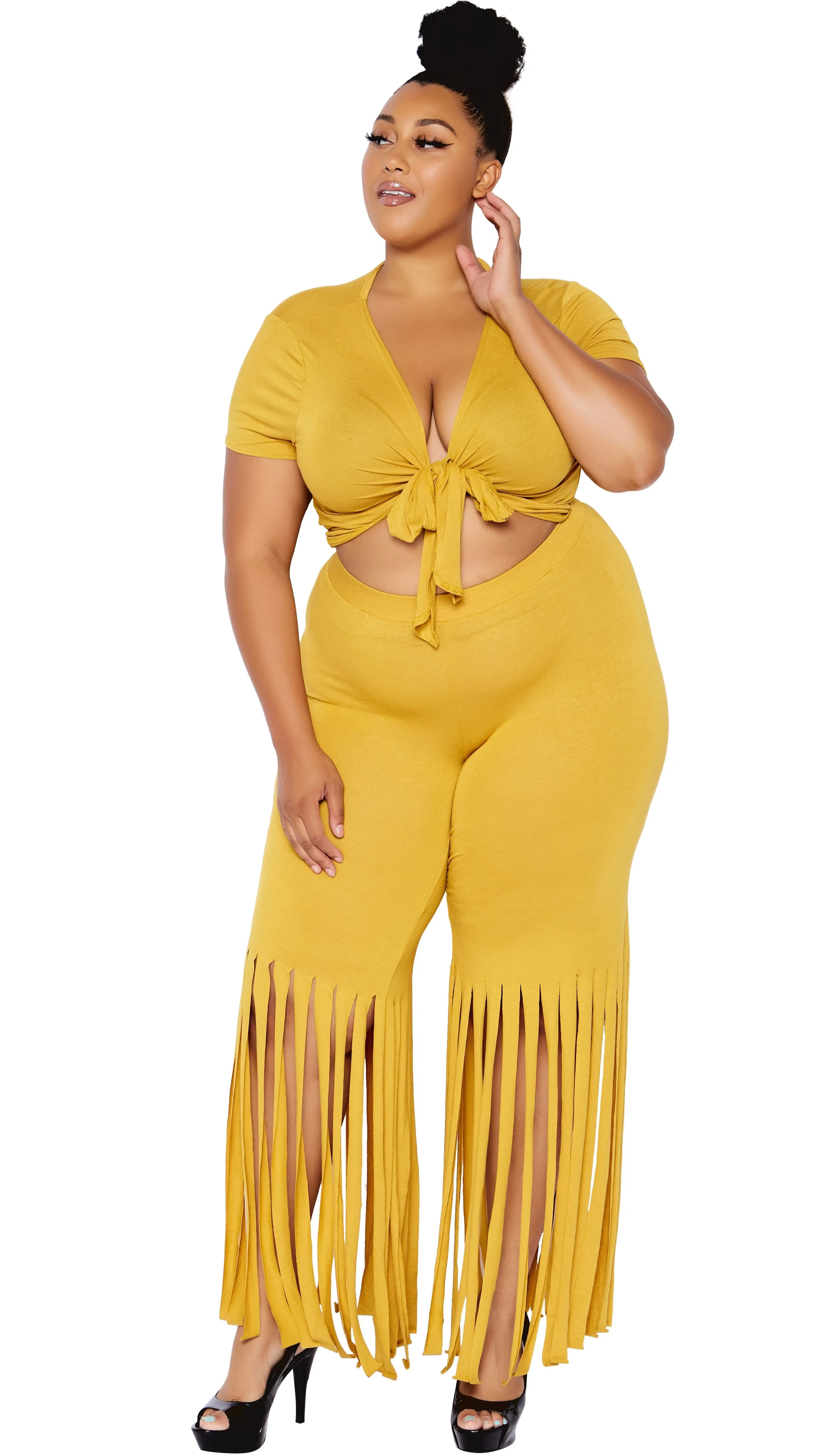 The Way It Is 2Pcs Pant Set (Mustard) sold by Boughie Curves product image thumbnail 2