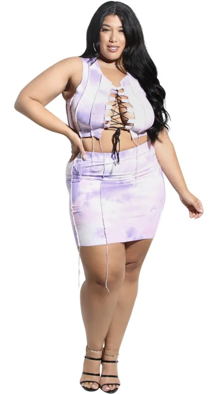 Scandal 2Pcs Skirt Set (Pink/Lavender Tie Dye) sold by Boughie Curves