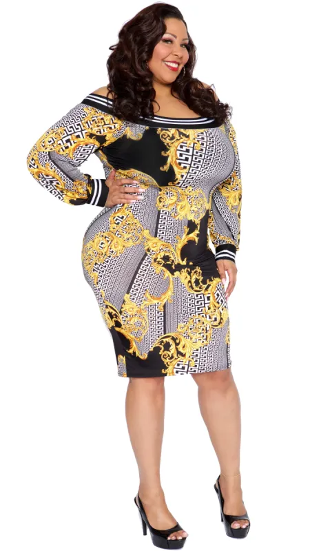 Pressed Dress (Black/Gold) sold by Boughie Curves