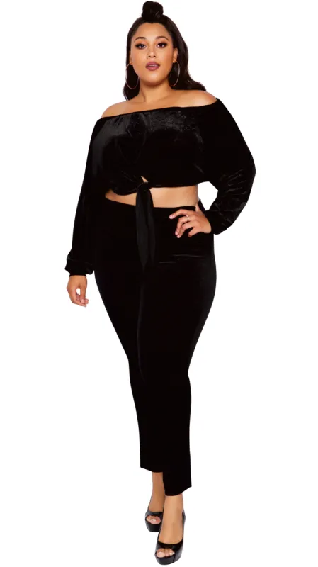 Freefall 2Pcs Velvet Pant Set (Black) sold by Boughie Curves