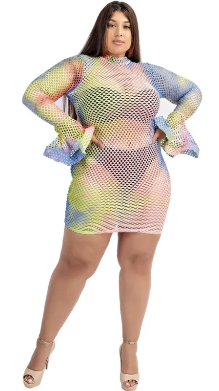Yes Please Net Dress (Rainbow Tie Dye) sold by Boughie Curves