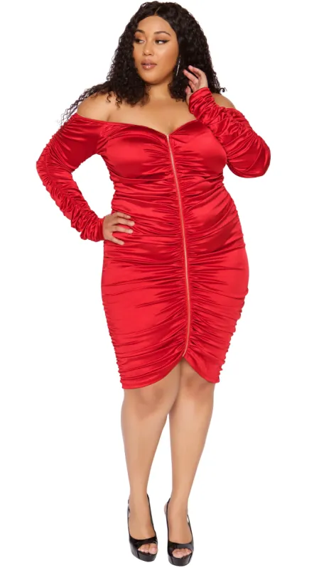 Bossy Bae Ruched Dress (Red) sold by Boughie Curves