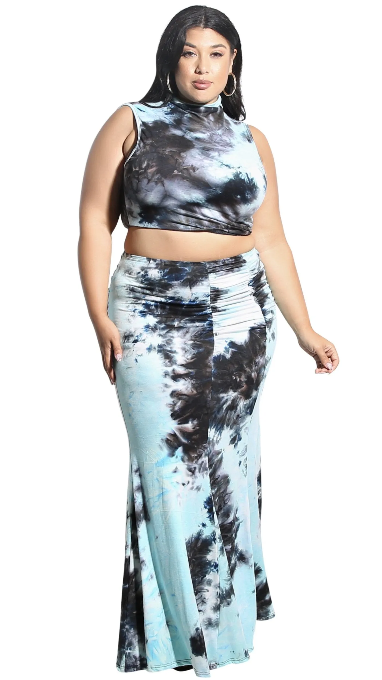 Fab 2Pcs Skirt Set (Blue/Black Tie Dye) sold by Boughie Curves product image thumbnail 2