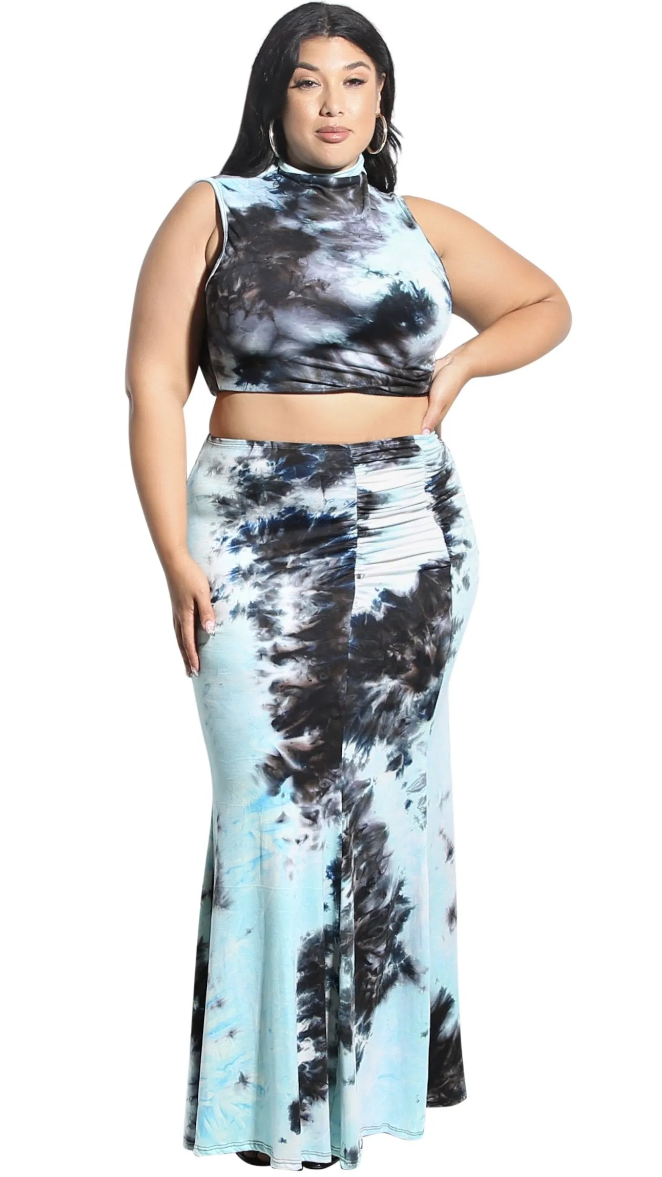 Fab 2Pcs Skirt Set (Blue/Black Tie Dye) sold by Boughie Curves
